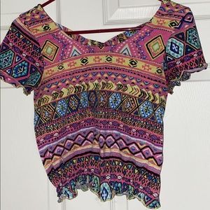 Tribal print lettuce cut shirt